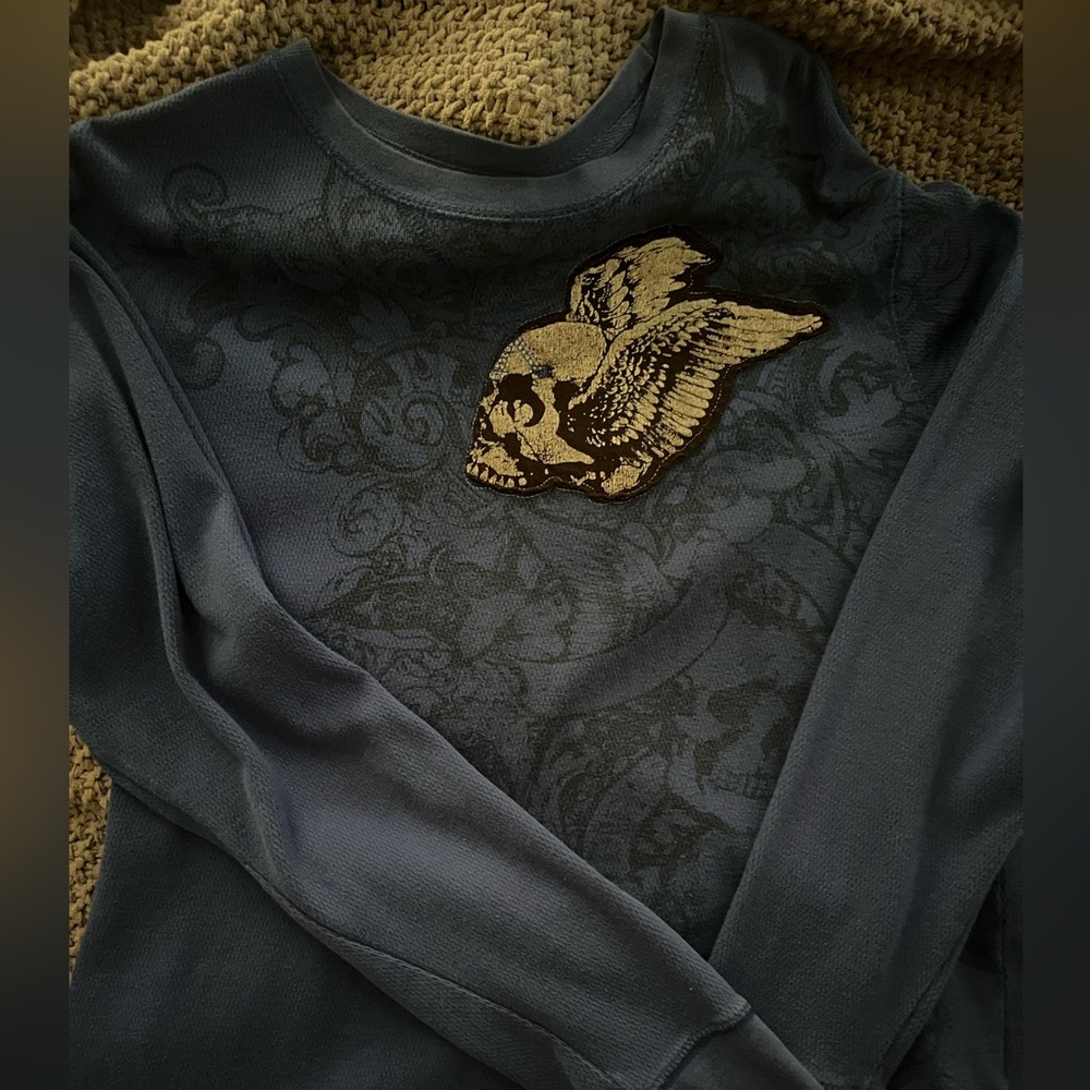 blue thermal skull sweater